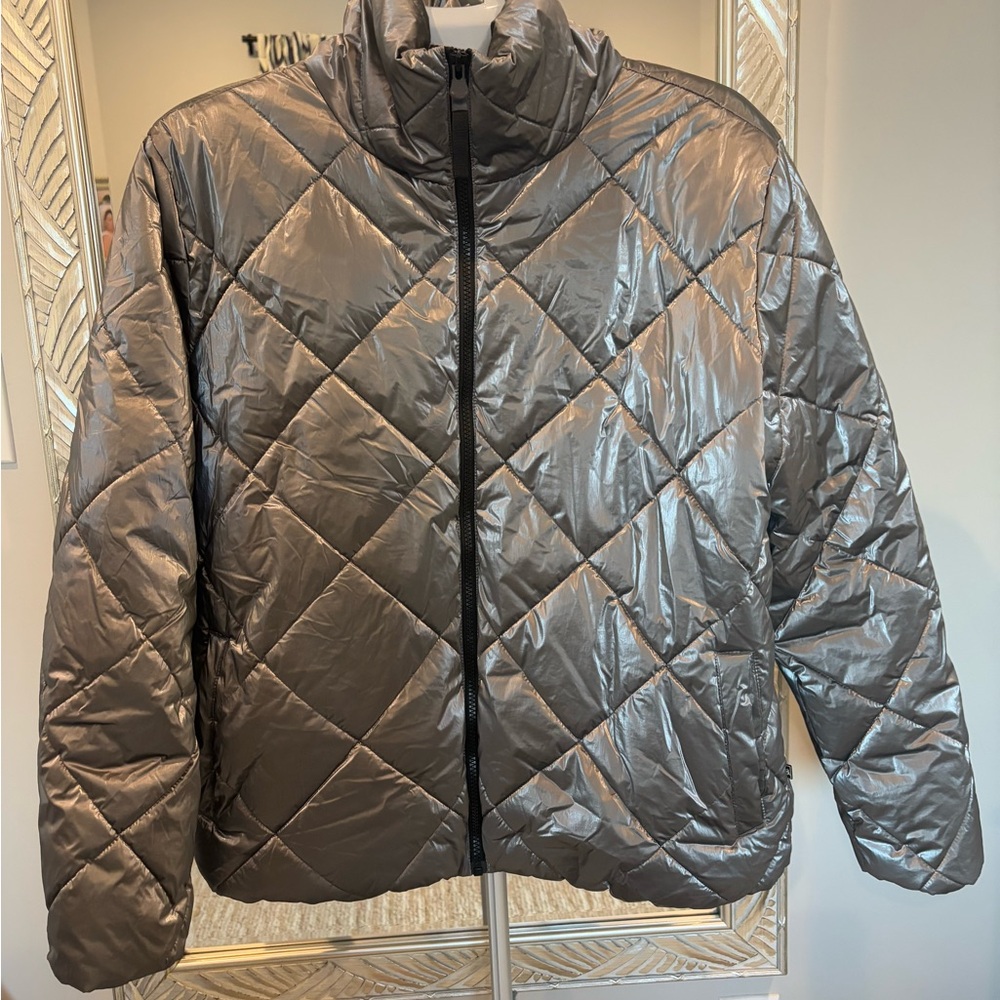 Lou & Grey Metallic Gray Puffer Jacket